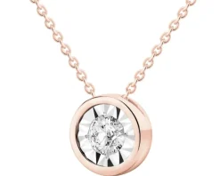 Naszyjnik z różowego i białego złota z brylantem - 0,10 ct - próba 375