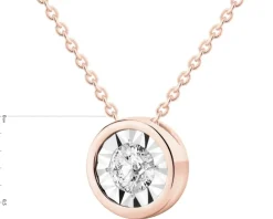 Naszyjnik z różowego i białego złota z brylantem - 0,10 ct - próba 375