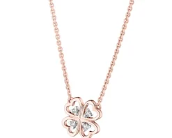Naszyjnik z różowego złota z diamentami - koniczyna - 0,02 ct - próba 375