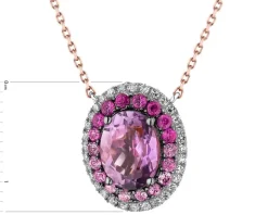 Naszyjnik z różowego złota z diamentami, szafirami i ametystem - próba 585