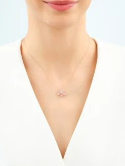 Naszyjnik z różowego złota z brylantami i turmalinami - kwiat - próba 585