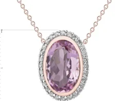 Naszyjnik z różowego złota z brylantami i ametystem - próba 585