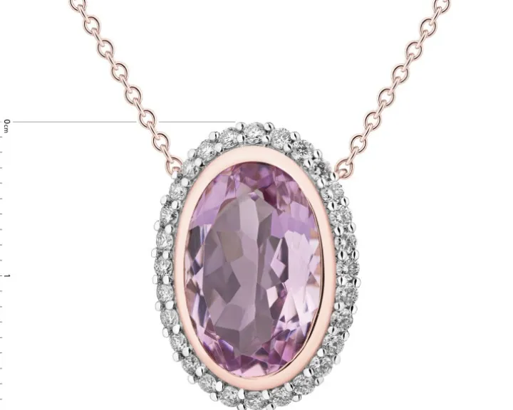 Naszyjnik z różowego złota z brylantami i ametystem - próba 585
