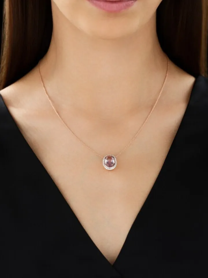 Naszyjnik z różowego złota z brylantami i ametystem - próba 585