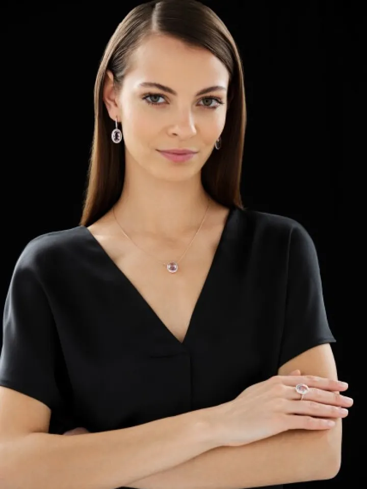 Naszyjnik z różowego złota z brylantami i ametystem - próba 585