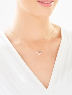 Naszyjnik z żółtego i białego złota z diamentami - serce - 0,10 ct - próba 375