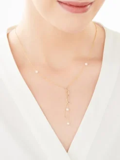 Naszyjnik z żółtego i białego złota z brylantem i perłami - próba 375