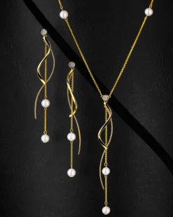 Naszyjnik z żółtego i białego złota z brylantem i perłami - próba 375