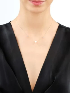 Naszyjnik z żółtego i białego złota z diamentami i perłą - próba 375