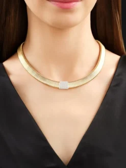 Naszyjnik z żółtego i białego złota z brylantami - 45 cm - 0,54 ct - próba 750