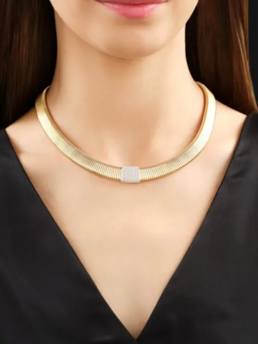 Naszyjnik z żółtego i białego złota z brylantami - 45 cm - 0,54 ct - próba 750