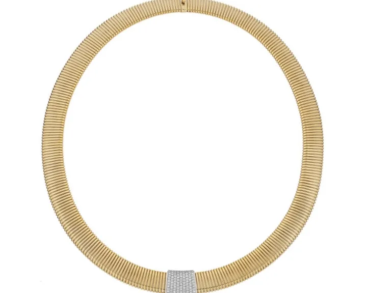 Naszyjnik z żółtego i białego złota z brylantami - 43 cm - 0,54 ct - próba 750