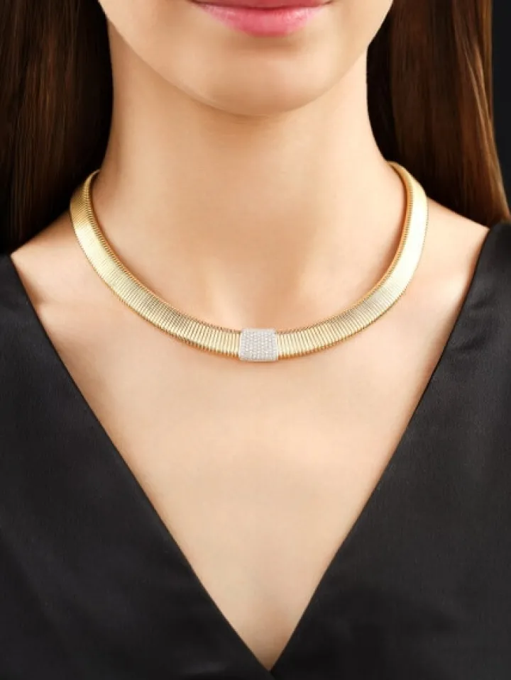 Naszyjnik z żółtego i białego złota z brylantami - 43 cm - 0,54 ct - próba 750