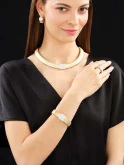 Naszyjnik z żółtego i białego złota z brylantami - 45 cm - 1,04 ct - próba 750