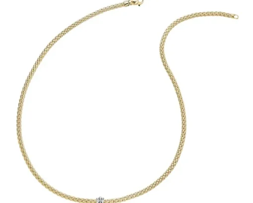 Naszyjnik z żółtego i białego złota z brylantami - 43 cm - 0,12 ct - próba 750