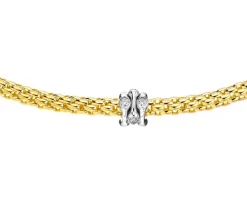 Naszyjnik z żółtego i białego złota z brylantami - 43 cm - 0,12 ct - próba 750