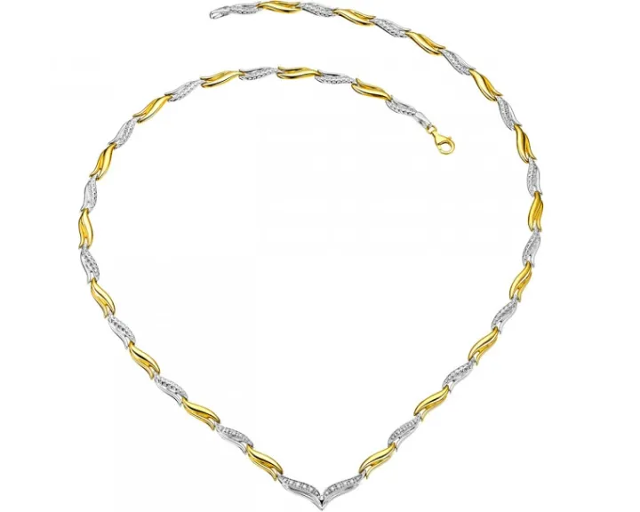 Naszyjnik z żółtego i białego złota z diamentami - 50 cm, - 0,10 ct - próba 375
