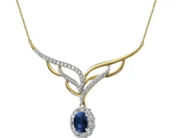 Naszyjnik z żółtego złota brylantami i szafirem - próba 585