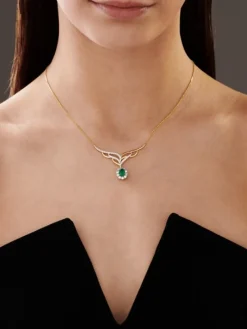 Naszyjnik z żółtego złota brylantami i szmaragdem - próba 585