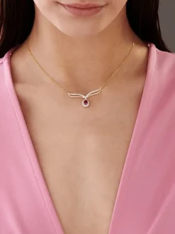 Naszyjnik z żółtego złota brylantami i rubinem - próba 585