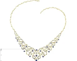 Naszyjnik z żółtego złota z brylantami i szafirami - 43 cm - próba 585