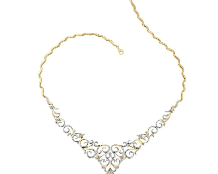 Naszyjnik z żółtego złota z brylantami - 45 cm, - 0,75 ct - próba 585