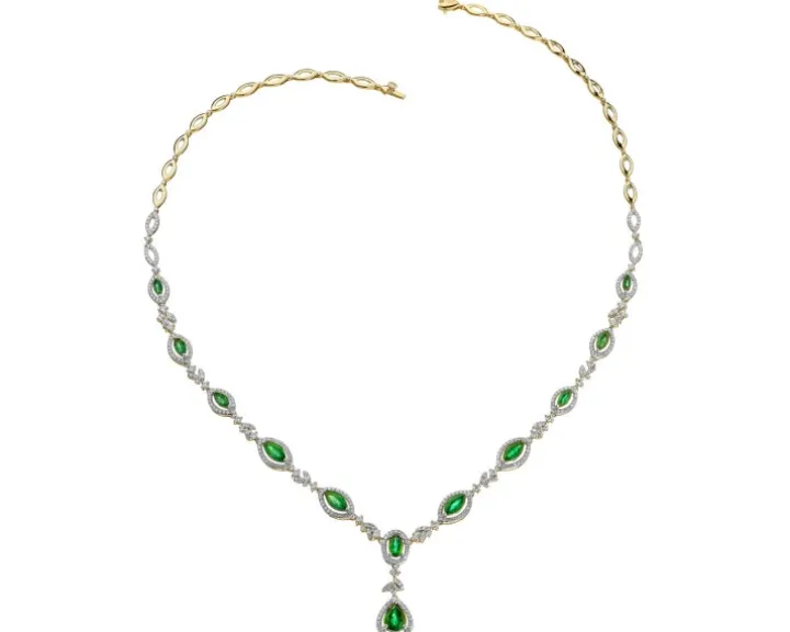 Naszyjnik z żółtego złota z brylantami i szmaragdami - próba 585