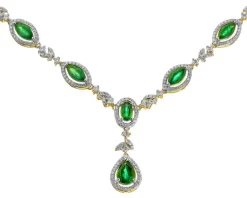 Naszyjnik z żółtego złota z brylantami i szmaragdami - próba 585