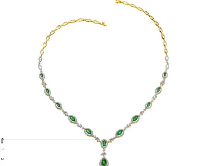 Naszyjnik z żółtego złota z brylantami i szmaragdami - próba 585