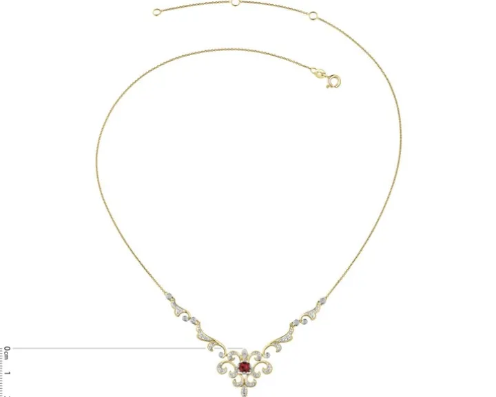 Naszyjnik z żółtego złota z brylantami i rubinem - próba 585