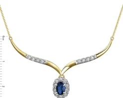 Naszyjnik z żółtego złota z brylantami i szafirem - próba 585