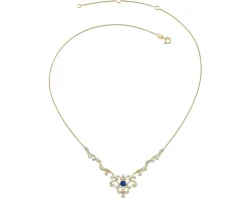 Naszyjnik z żółtego złota z brylantami i szafirem - próba 585