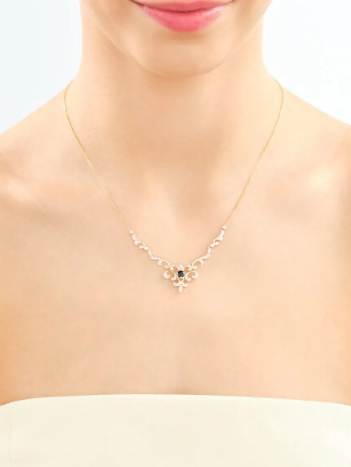 Naszyjnik z żółtego złota z brylantami i szafirem - próba 585