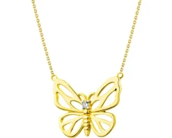 Naszyjnik z żółtego złota z brylantem - motyl - 0,01 ct - próba 585