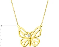 Naszyjnik z żółtego złota z brylantem - motyl - 0,01 ct - próba 585