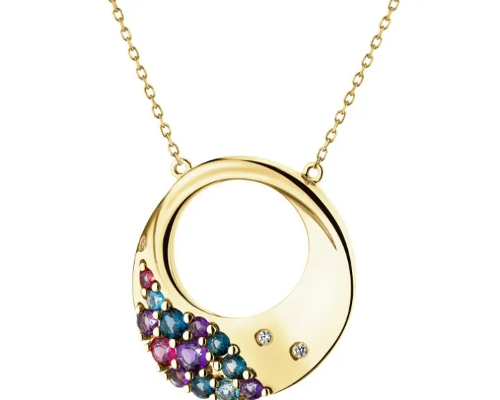 Naszyjnik z żółtego złota z brylantami i kamieniami ozdobnymi - próba 585