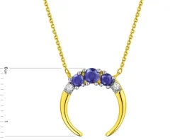 Naszyjnik z żółtego złota z brylantami i szafirami syntetycznymi - Księżyc - próba 375