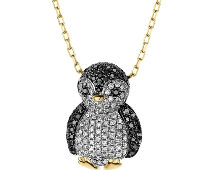 Naszyjnik z żółtego złota z brylantami - pingwin - 0,48 ct - próba 585