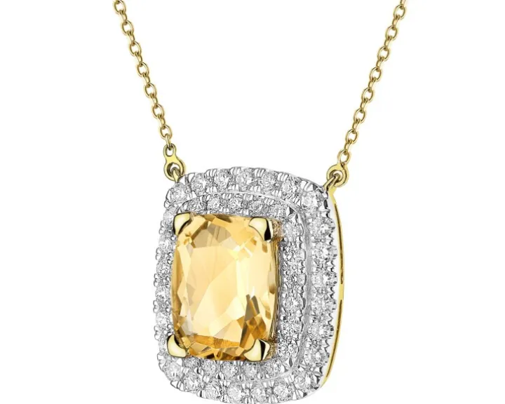 Naszyjnik z żółtego złota z brylantami i cytrynem - próba 585