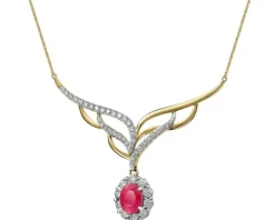 Naszyjnik z żółtego złota z brylantami i rubinem - próba 585