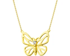 Naszyjnik z żółtego złota z brylantem - motyl - 0,01 ct - próba 375
