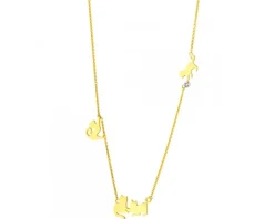 Naszyjnik z żółtego złota z brylantem - koty - 0,01 ct - próba 375