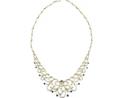 Naszyjnik z żółtego złota z brylantami i szafirami - 43 cm - próba 585