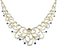 Naszyjnik z żółtego złota z brylantami i szafirami - 43 cm - próba 585