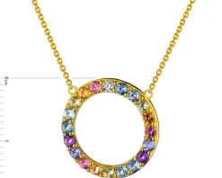 Naszyjnik z żółtego złota z brylantem, kamieniami szlachetnymi i ozdobnymi - koło - próba 375