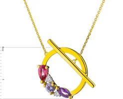 Naszyjnik  z żółtego złota z brylantami, kamieniami szlachetnymi i ozdobnymi - próba 375