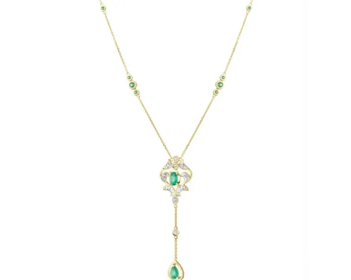 Naszyjnik z żółtego złota z brylantami i szmaragdami - próba 585