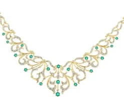 Naszyjnik z żółtego złota z brylantami i szmaragdami - 43 cm - próba 585