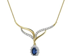 Naszyjnik z żółtego złota z brylantami i szafirem - próba 585