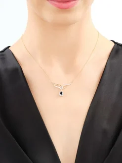 Naszyjnik z żółtego złota z brylantami i szafirem - próba 585